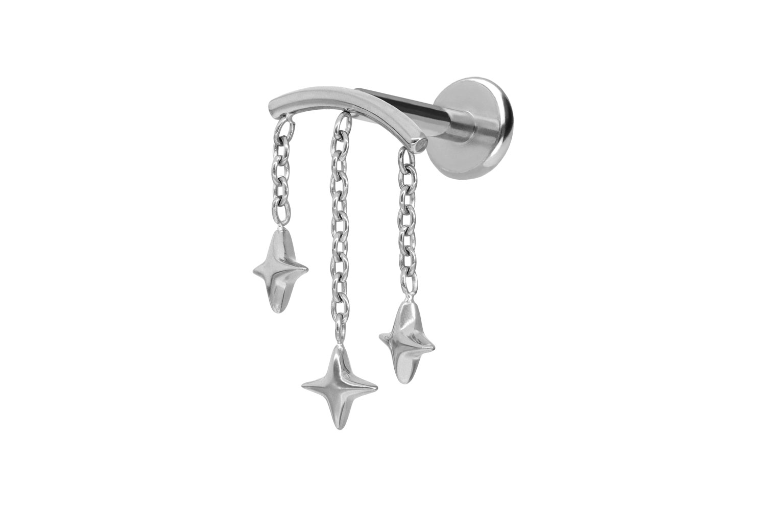 Titan Labret Piercing mit Push Fit BOGEN + 3 STERNE